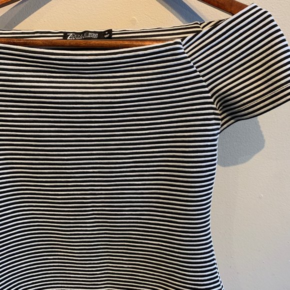 New York & Company Tops - Black and white stripe body con shirt